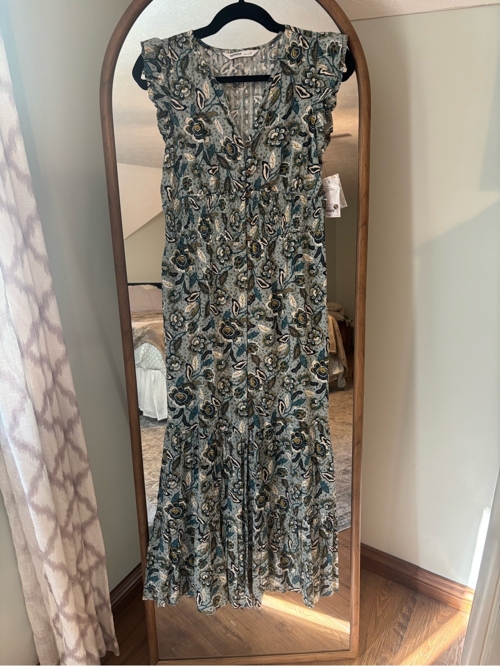 Sonoma Teal Floral Maxi Dress with Cream Accents